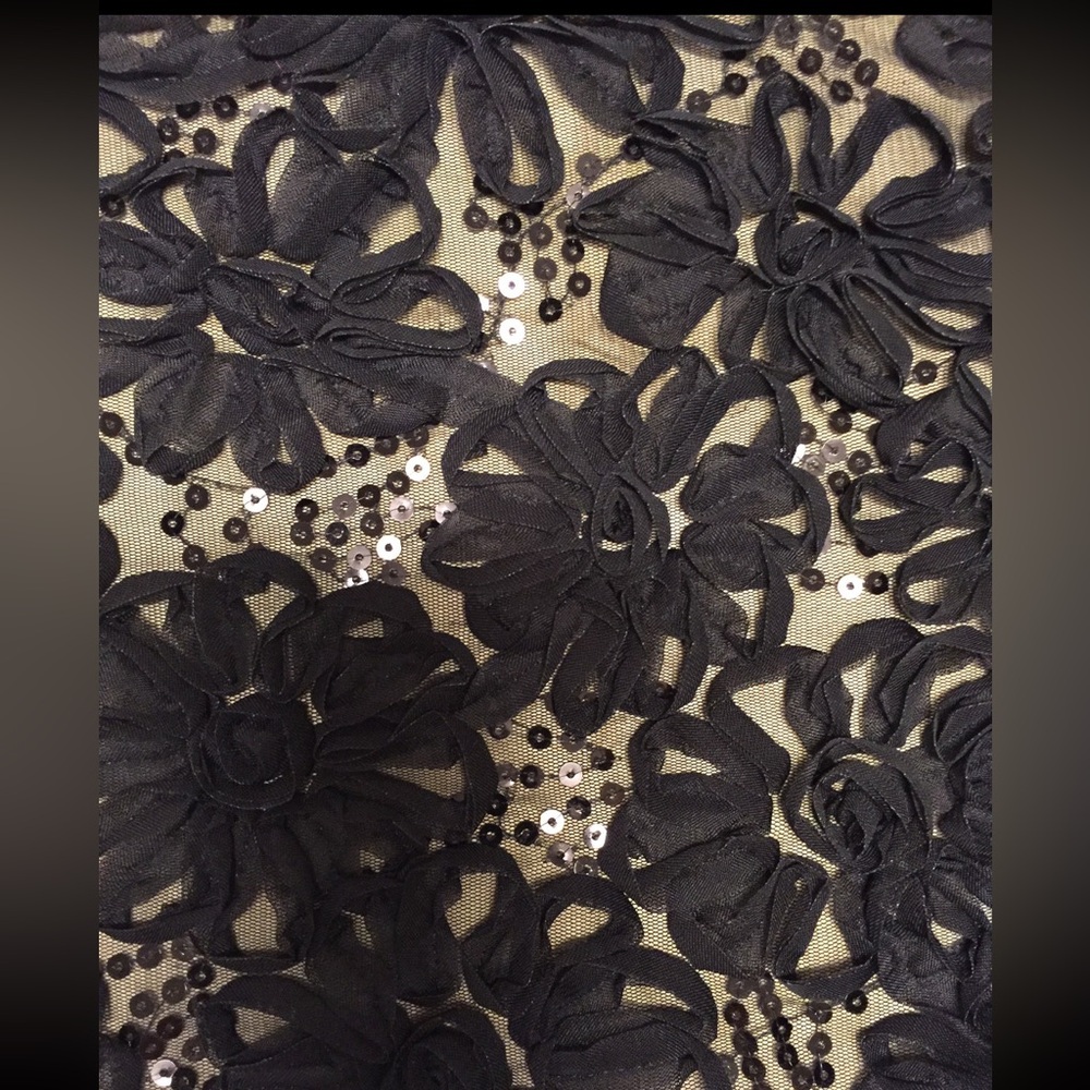 1 YD Black Floral Ribbon 2 Way Stretch Lace with Black Sequins Black Mesh Fabric - Picture 4 of 7
